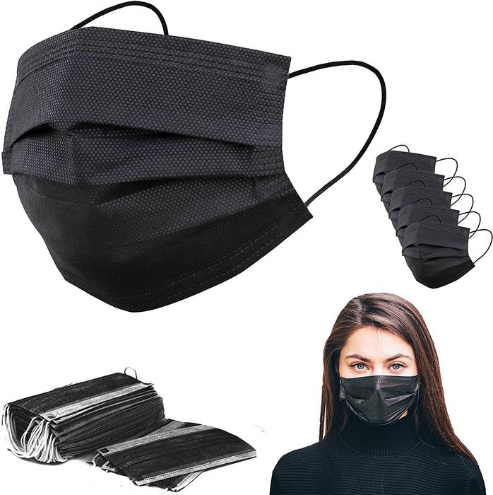 Face Mask - Black 4 Ply Disposable Face Masks - Pack Of 50 - FREE SHIPPING - $0.40 Each