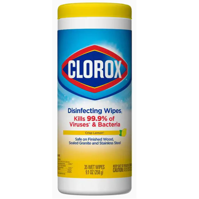 Clorox® Disinfecting Wipes - 1 canister of 35 wipes - Crisp Lemon Scent - Brooklyn Equipment