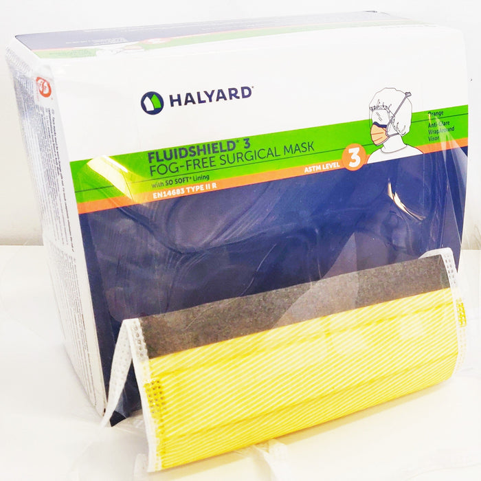 Face Mask - Halyard FLUIDSHIELD ASTM Level 3 Fog-Free Surgical Mask With Ties - 99% Filtration - Box Of 25 Masks - FREE SHIPPING