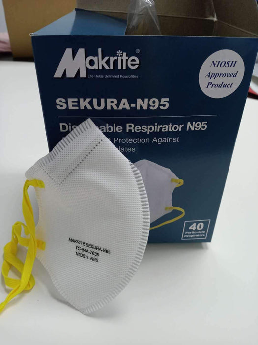 Makrite Sekura N95 Masks - Box of 40 - MEDICAL USE - NIOSH - head elastic -  $2.5/each - Brooklyn Equipment