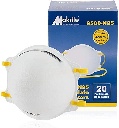 Makrite N95 - 9500 - Box of 20 - No-Fold Masks - MEDICAL USE - NIOSH - head elastic - $2.6/each - Brooklyn Equipment