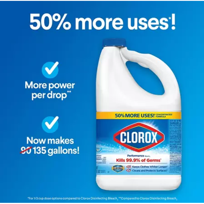 Clorox Performance Bleach, 121 Oz, Pack of 3