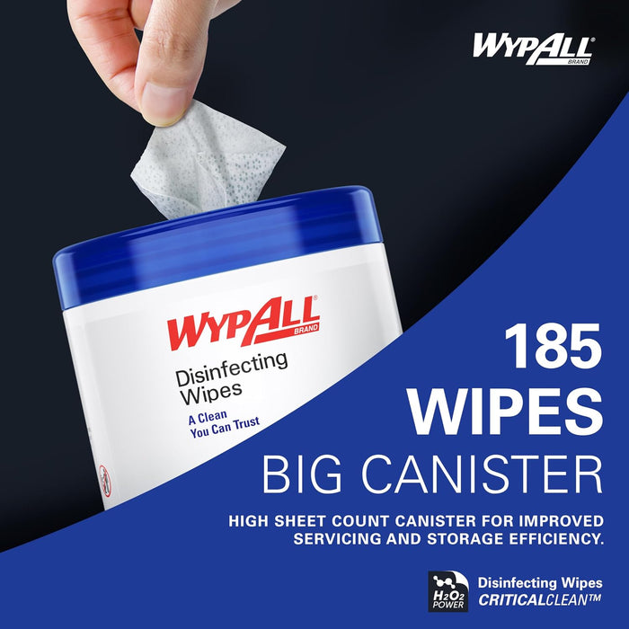 WypAll Disinfecting Wipes, 1-Ply, 5.16 x 8.5, Fresh Scent, White, 185 Sheets/Canister, 3 Canisters/Carton