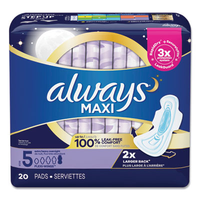 Always Maxi Pads with Wings, Extra Heavy Overnight, 20 Pads Size 5