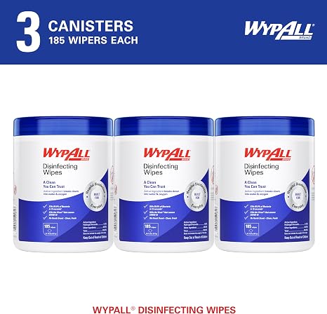 WypAll Disinfecting Wipes, 1-Ply, 5.16 x 8.5, Fresh Scent, White, 185 Sheets/Canister, 3 Canisters/Carton