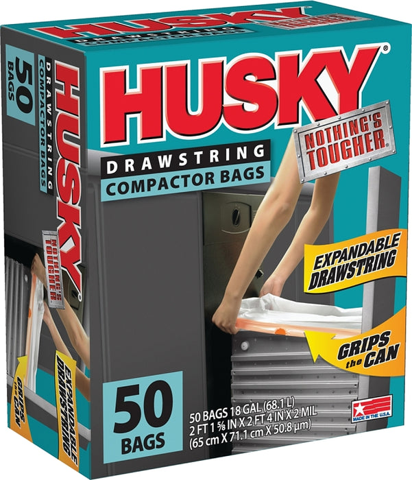 Husky 18 Gal Exp Drawstring 50 Ct White Compactor Bag