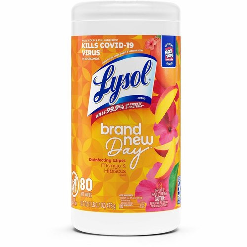 Lysol Brand New Day Disinfecting Wipes, Mango Scent - Disinfectant, Pre-moistened,6/Ct 80 Wipes Canister