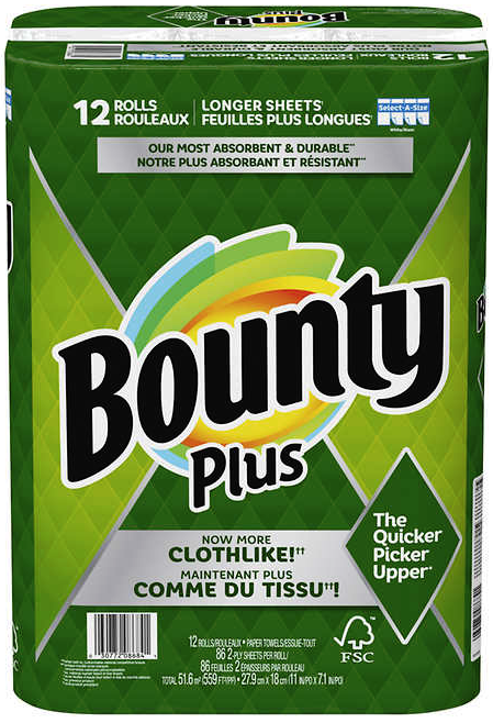 Bounty Plus 12 Paper Towel Rolls 2-ply 86 sheets per roll