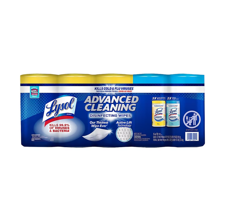 Lysol Advanced Cleaning Disinfecting Wipes Variety Pack, 360 ct.