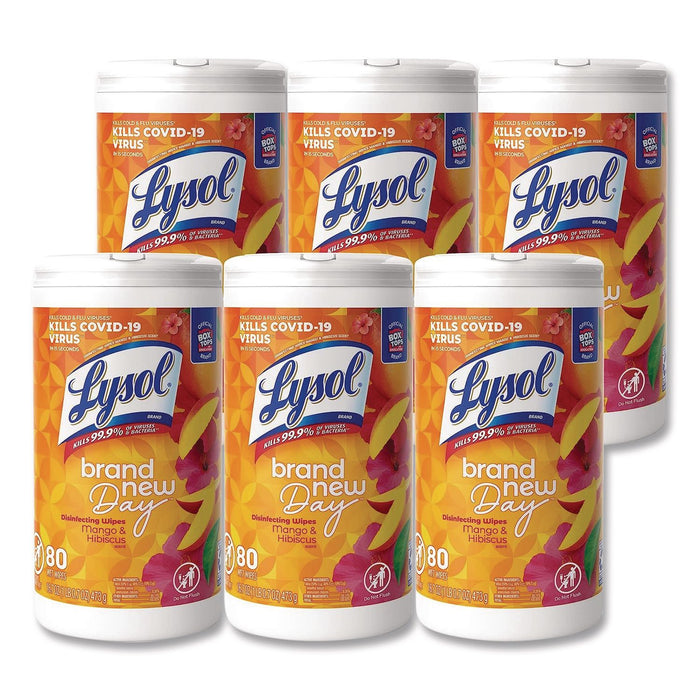 Lysol Brand New Day Disinfecting Wipes, Mango Scent - Disinfectant, Pre-moistened,6/Ct 80 Wipes Canister