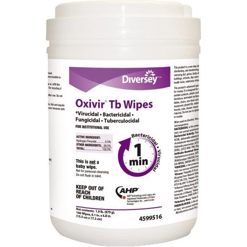 160 Diversey Oxivir TB Disinfecting Wipes - 1 canisters of 160 wipes - Per CDC kills Covid-19 - EPA registered - Made in USA - Brooklyn Equipment