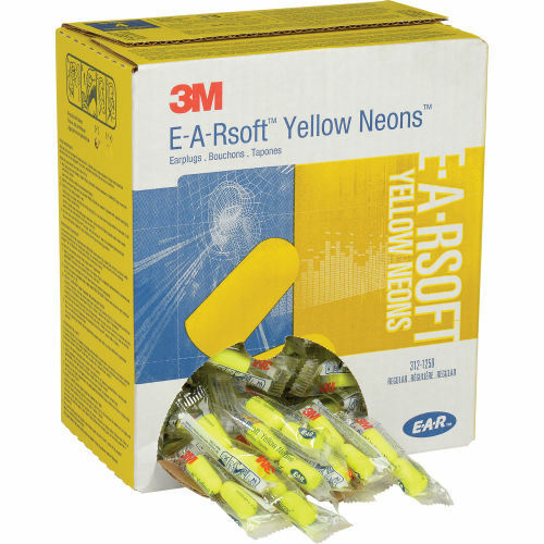 3M Ear Plugs, 200 Pairs/Box, E-A-Rsoft Yellow Neons 312-1250, Uncorded, Disposable, Foam
