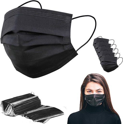 Face Mask - Black 4 Ply Disposable Face Masks - Pack Of 50 - FREE SHIPPING - $0.40 Each
