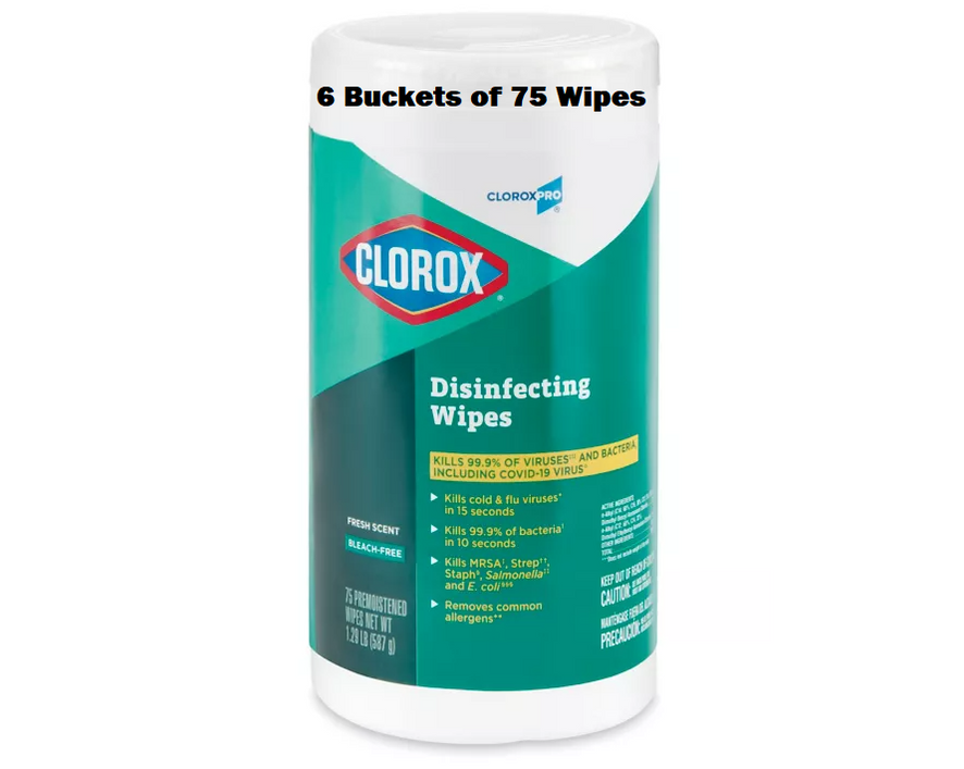 480 Clorox Disinfecting Wipes 6 canisters of 75 wipes Fresh Scent