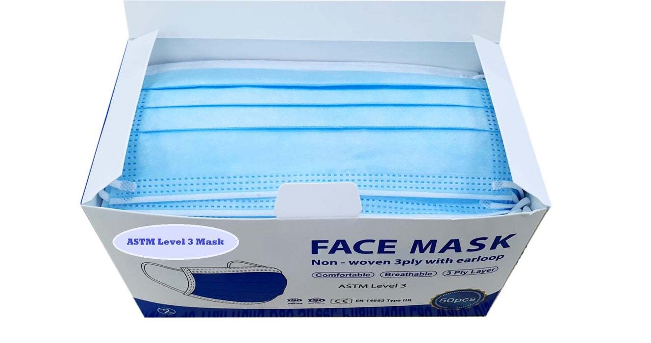 Aoshang ASTM Level 3 Procedure Mask - 98% filtration -  Disposable  - pack of 50