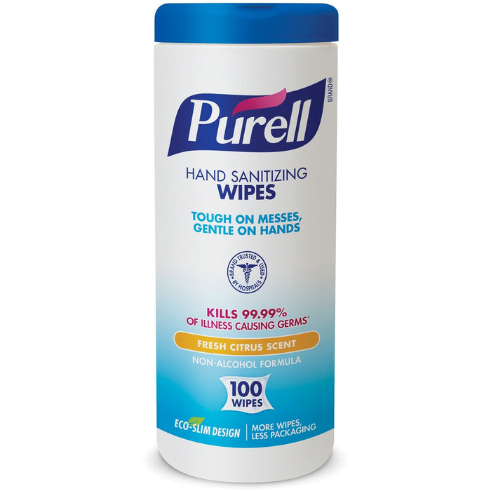 100 Purell® Disinfecting Wipes - Fresh Citrus Scent - 1 canister of 100 wipes - kills 99.99% of germs - Brooklyn Equipment