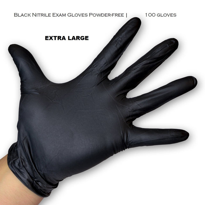 Black Nitrile Exam Gloves Powder-free | 100 gloves - box by weight